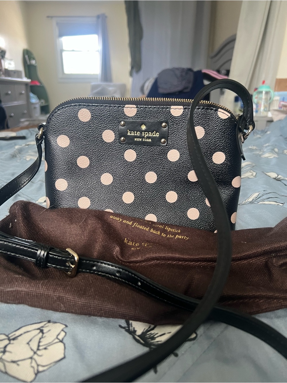 kate spade Black Crossbody with Light Pink Polka Dots